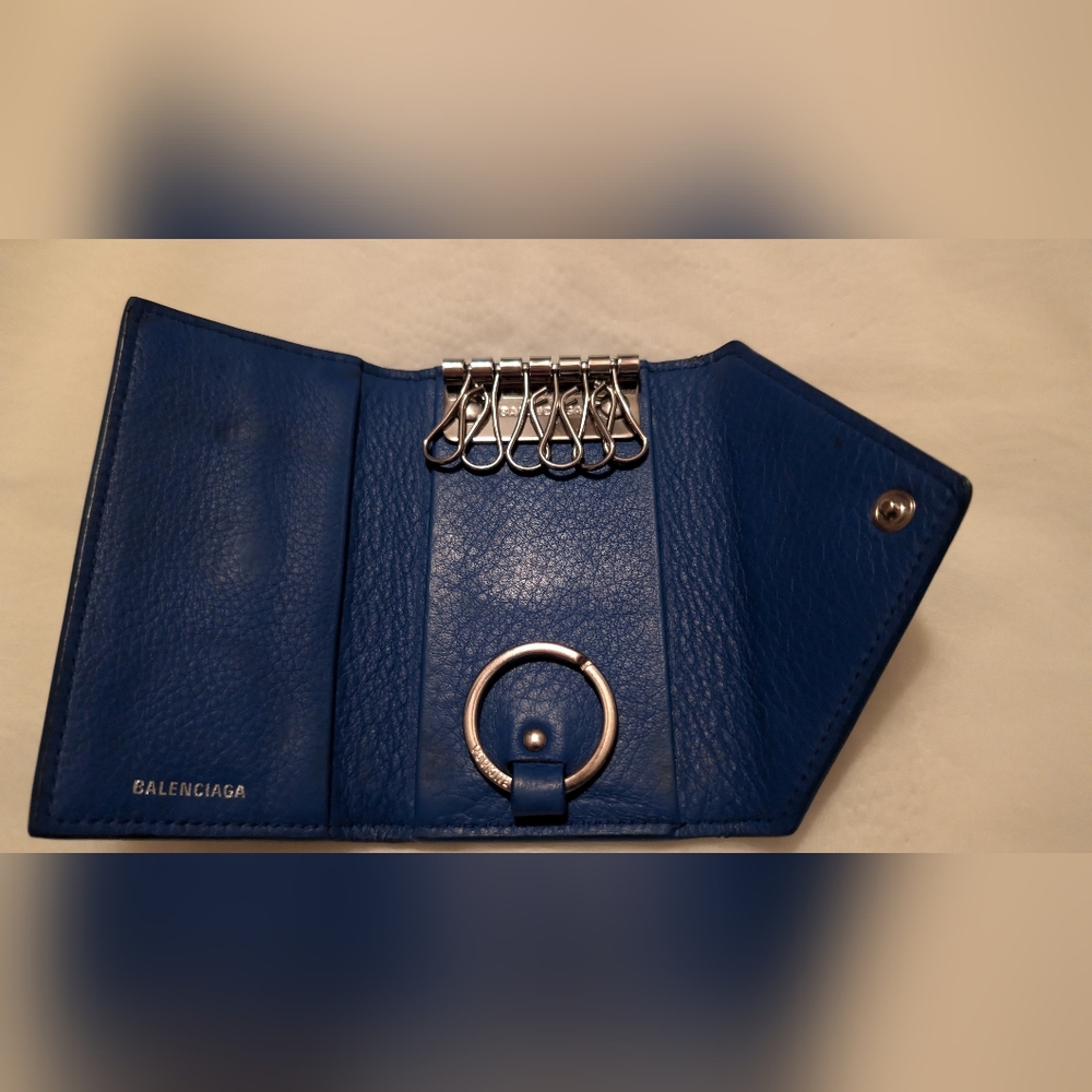 BALENCIAGA Papier 6-Key Case Leather Blue VGUC - Picture 3 of 11